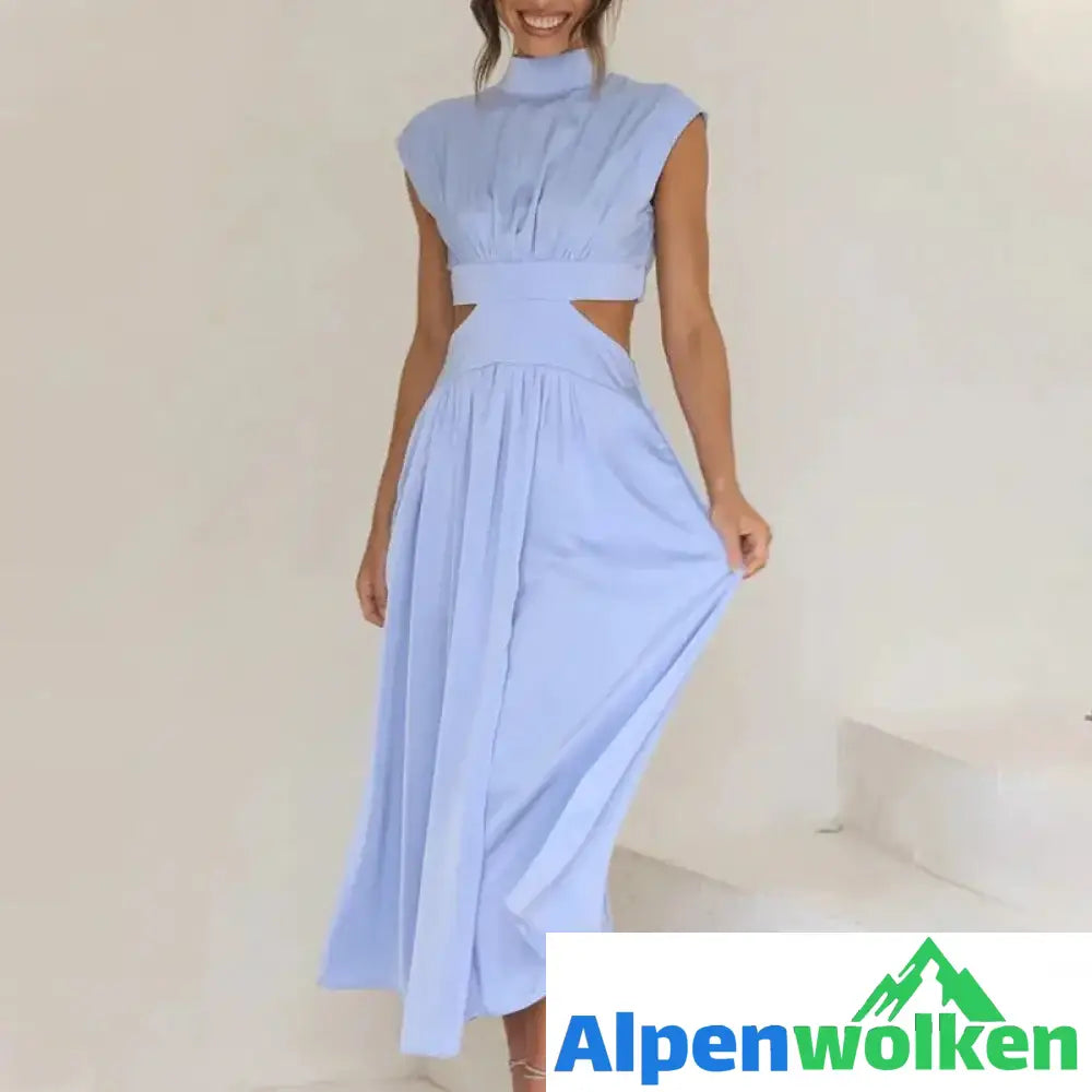 Alpenwolken - Ausschnitt an der Taille Urlaubs-Midikleid Blau