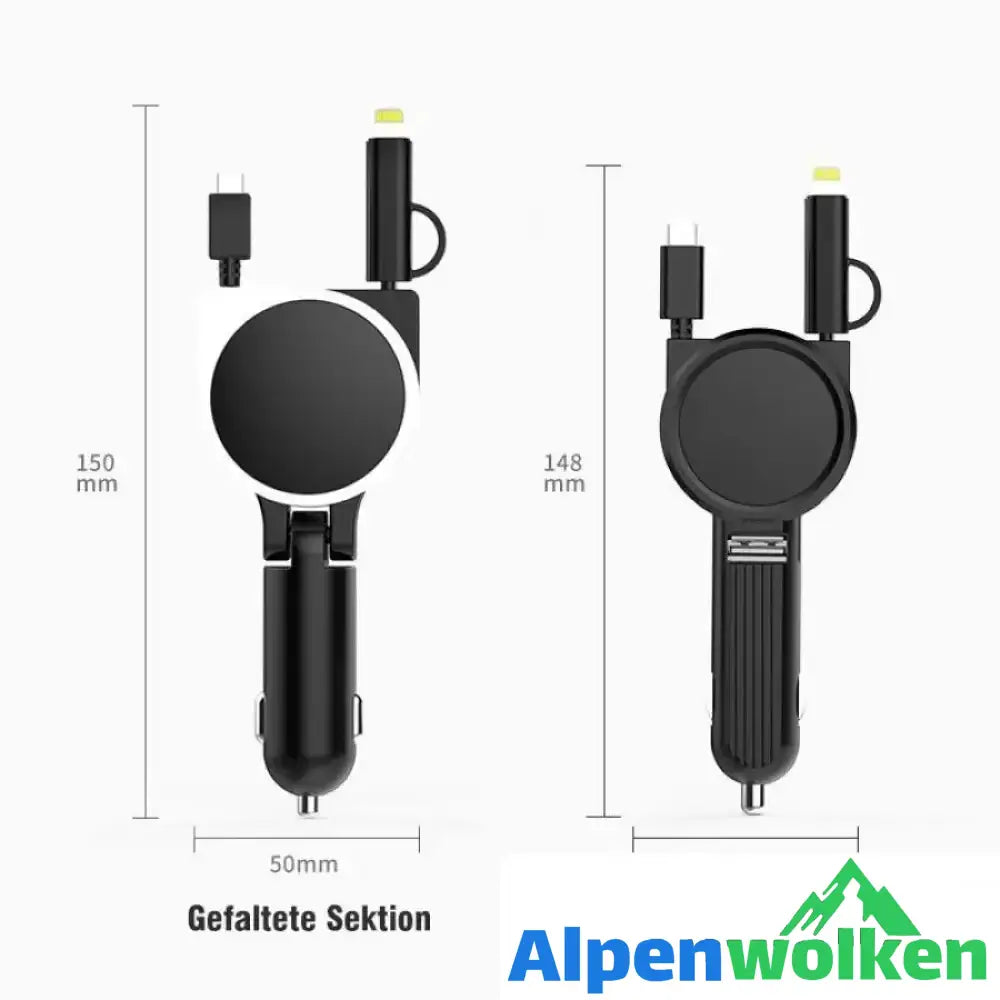 Alpenwolken - Autoladegerät und Zigarettenanzünder mit doppelt einziehbarem Kabel