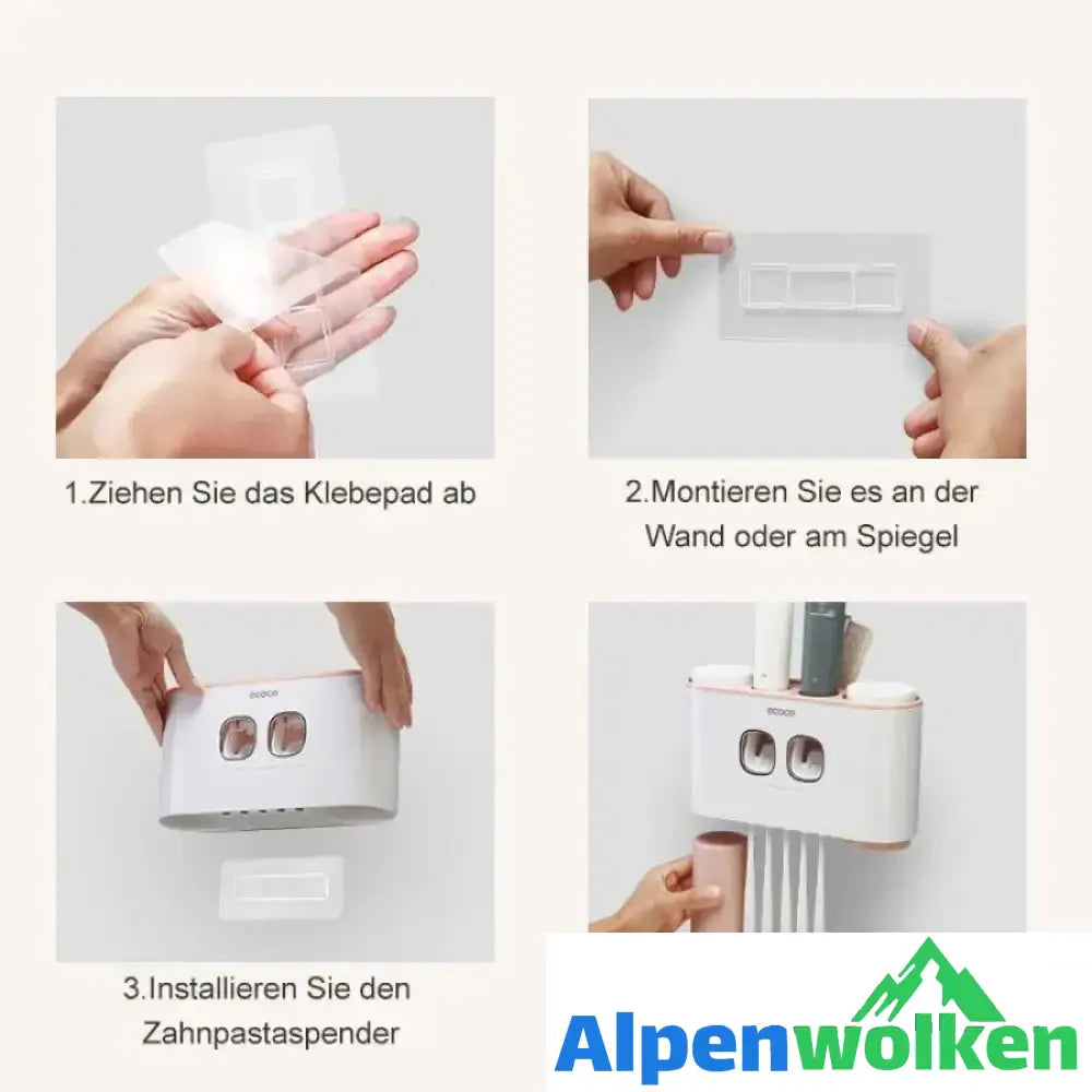 Alpenwolken - Automatischer Zahnbürstenhalter und Zahnpastaspender Set