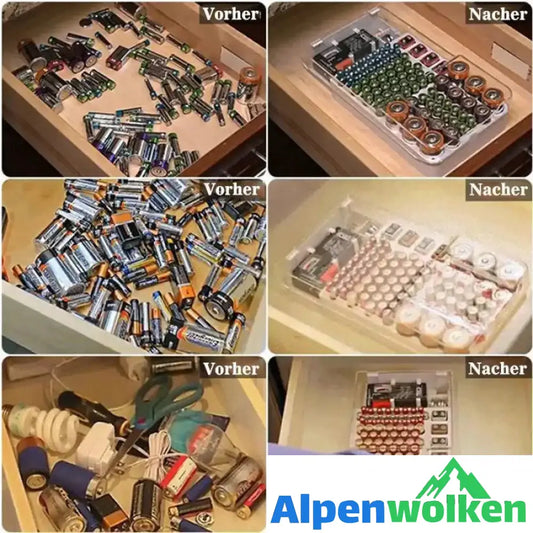 Alpenwolken - Batterie Aufbewahrungsbox mit universalen Batterie Tester