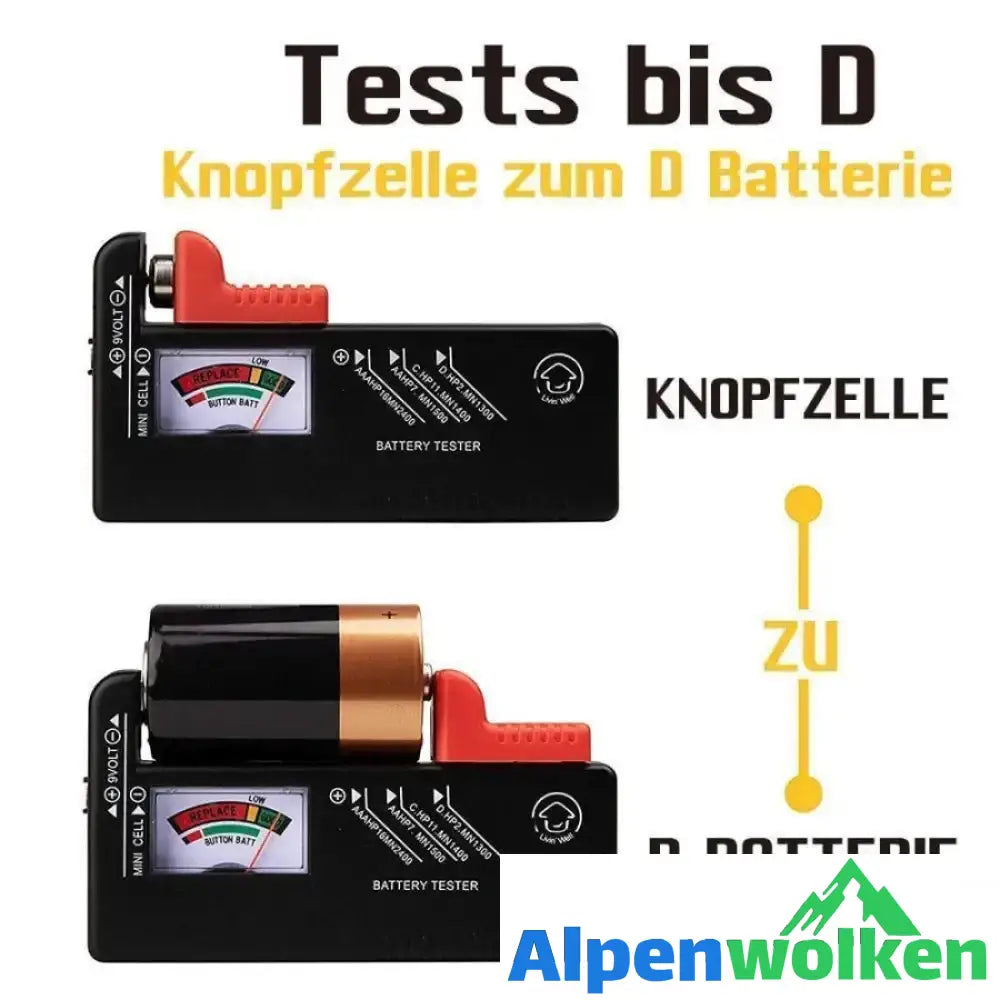 Alpenwolken - Batterie Aufbewahrungsbox mit universalen Batterie Tester