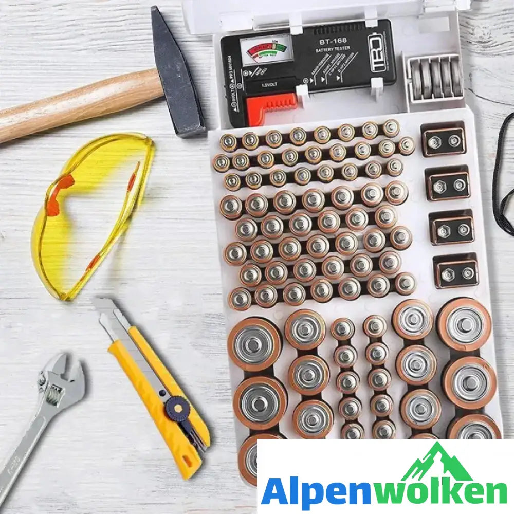 Alpenwolken - Batterie Aufbewahrungsbox mit universalen Batterie Tester