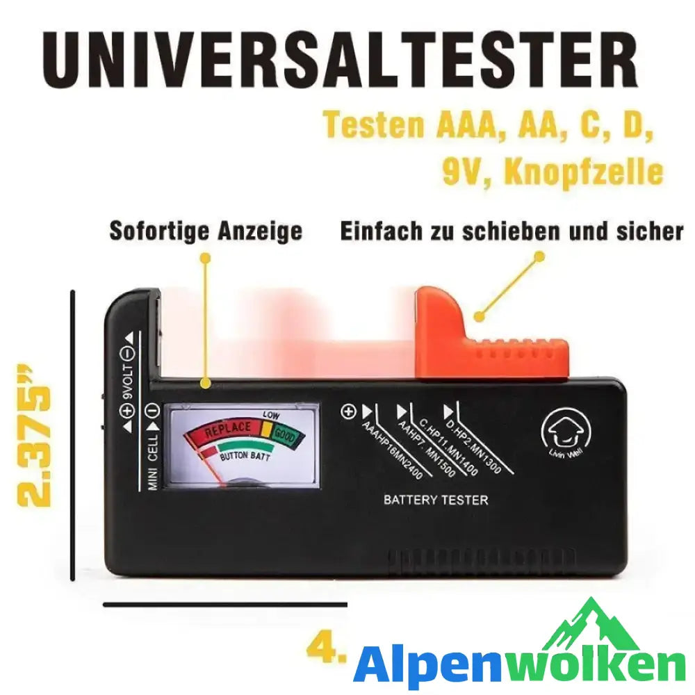 Alpenwolken - Batterie Aufbewahrungsbox mit universalen Batterie Tester