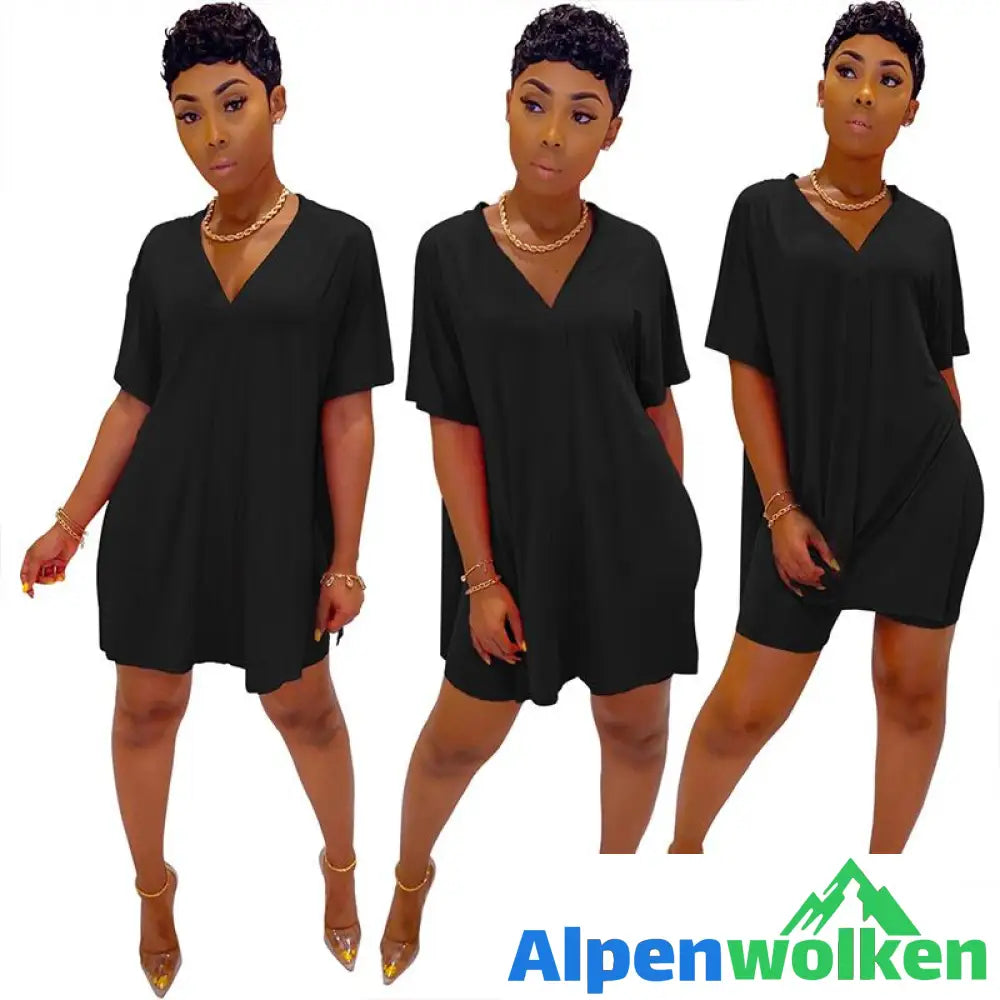 Alpenwolken - Batwing Sleeve Top & Short Set mit V-Ausschnitt