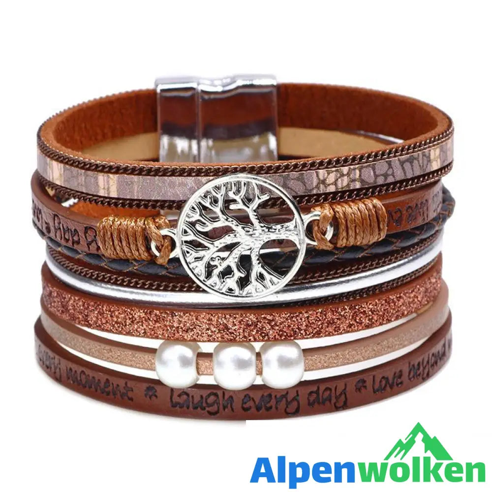 Alpenwolken - Baum des Lebens Multi-Ring-Armband mit Perlen