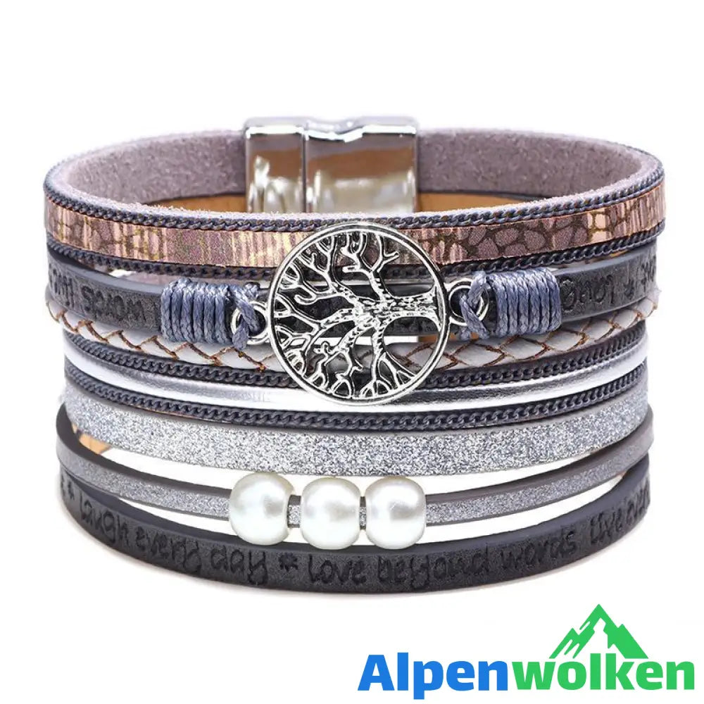 Alpenwolken - Baum des Lebens Multi-Ring-Armband mit Perlen