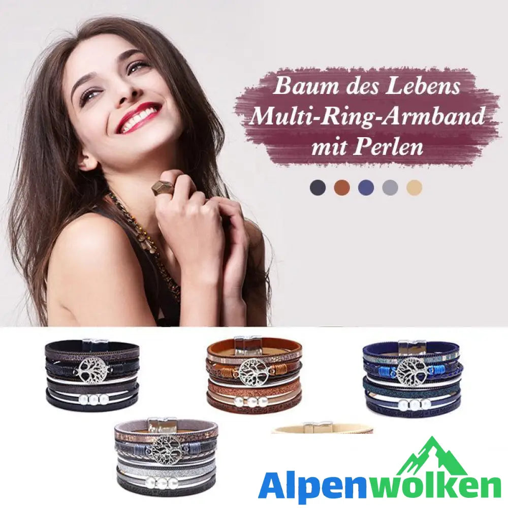 Alpenwolken - Baum des Lebens Multi-Ring-Armband mit Perlen