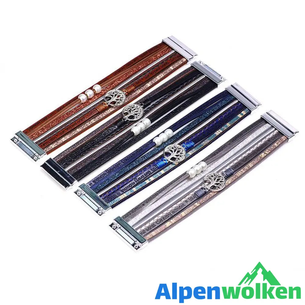 Alpenwolken - Baum des Lebens Multi-Ring-Armband mit Perlen