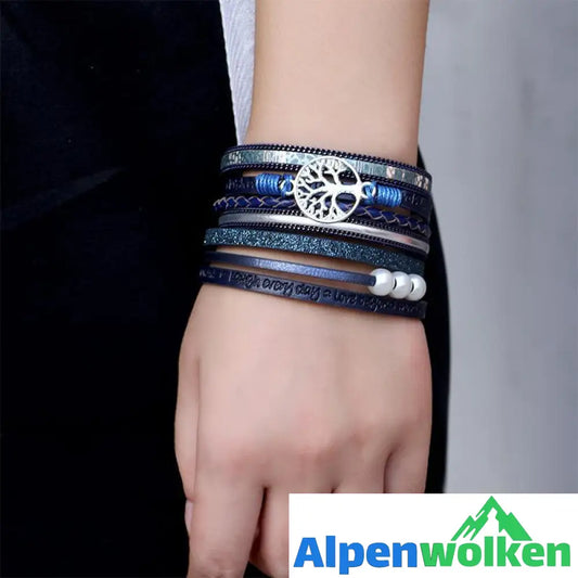 Alpenwolken - Baum des Lebens Multi-Ring-Armband mit Perlen