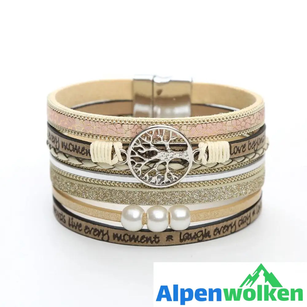 Alpenwolken - Baum des Lebens Multi-Ring-Armband mit Perlen