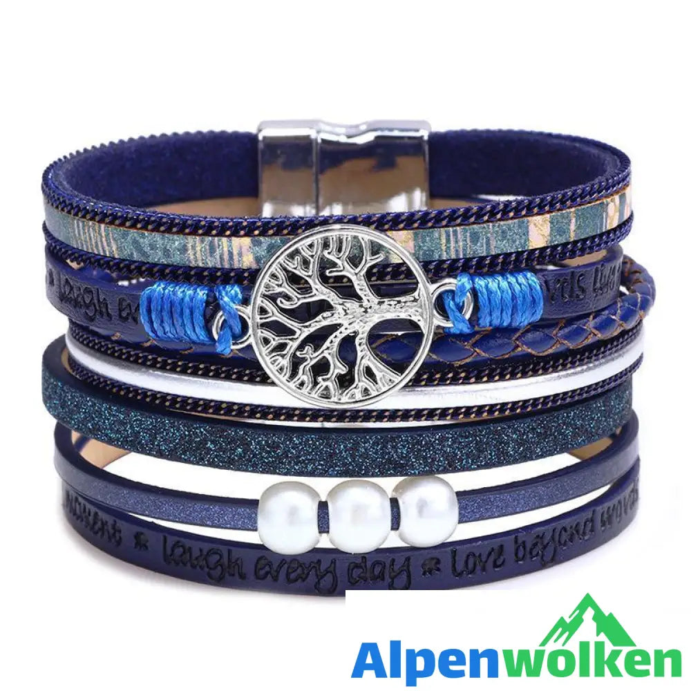 Alpenwolken - Baum des Lebens Multi-Ring-Armband mit Perlen