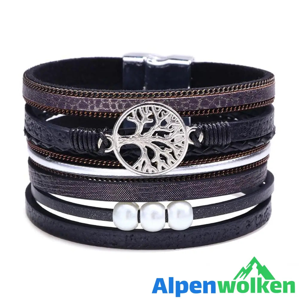 Alpenwolken - Baum des Lebens Multi-Ring-Armband mit Perlen