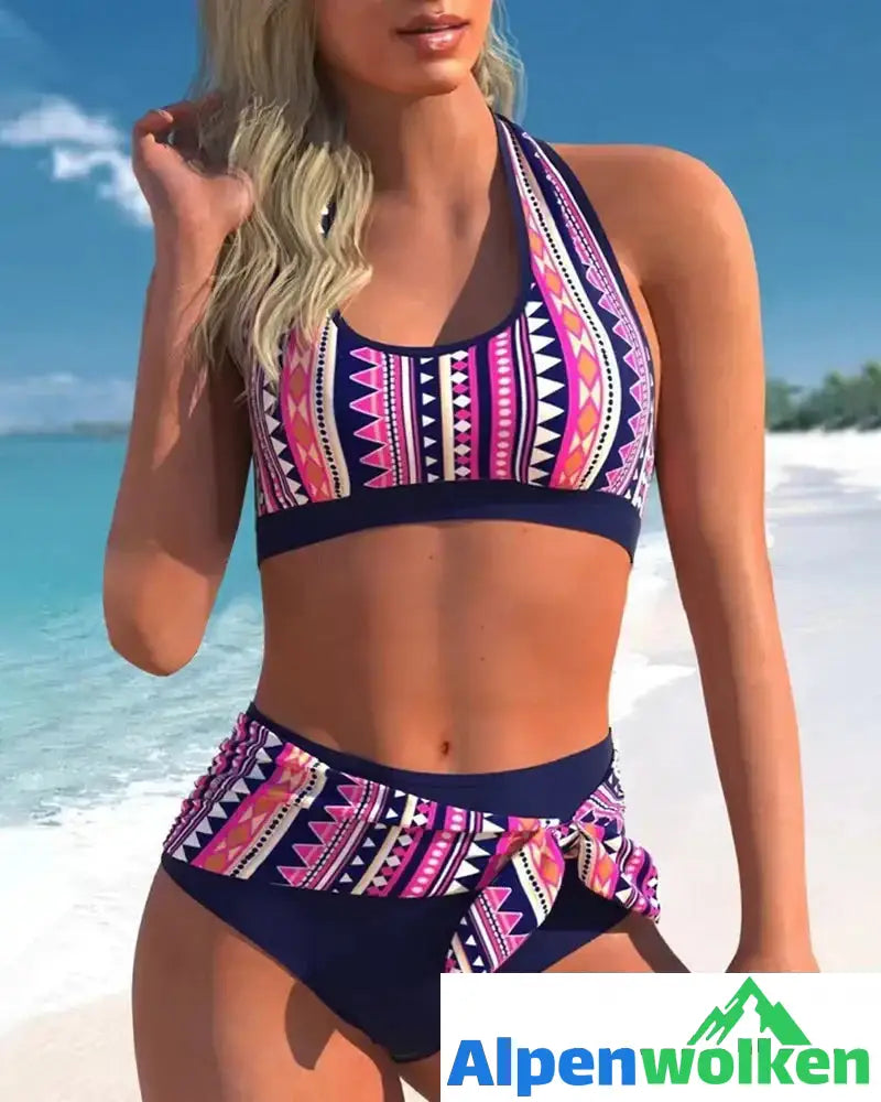 Alpenwolken - Bedruckter Neckholder-Bikini Fuchsie