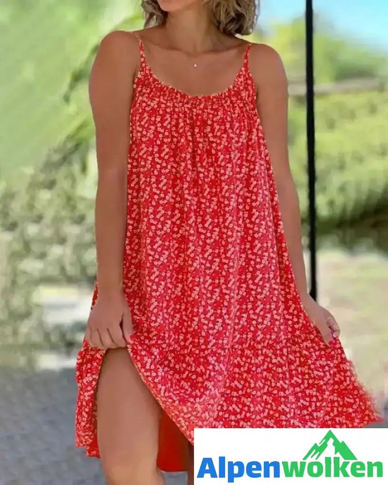 Alpenwolken - Bedrucktes Camisole-Kleid-Dämmerlicht rot