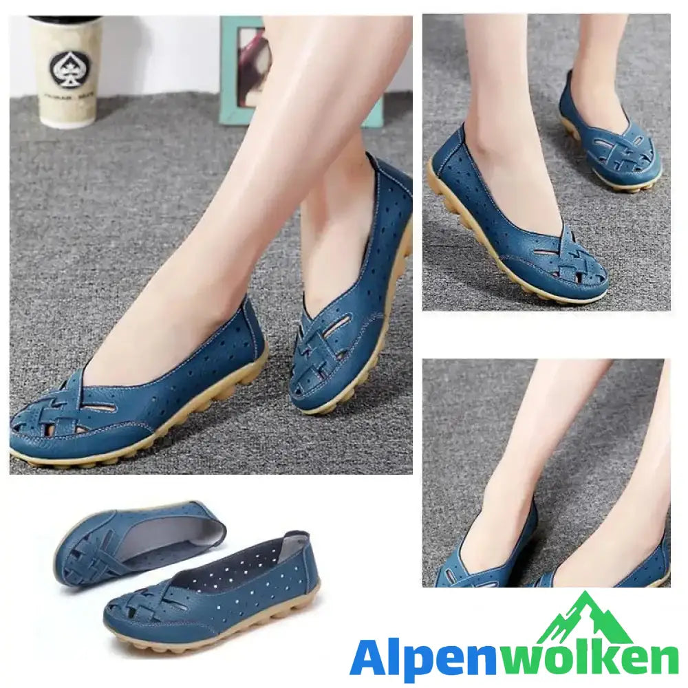 Alpenwolken - Bequeme und Weiche Damen Lederschuhe Blau