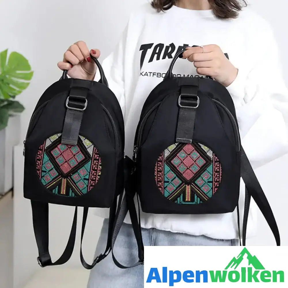 Alpenwolken - Bestickter lässiger vielseitiger Damenrucksack aus Nylon