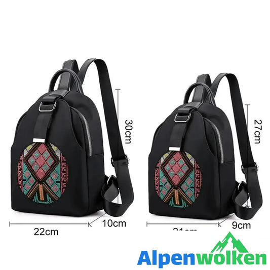 Alpenwolken - Bestickter lässiger vielseitiger Damenrucksack aus Nylon