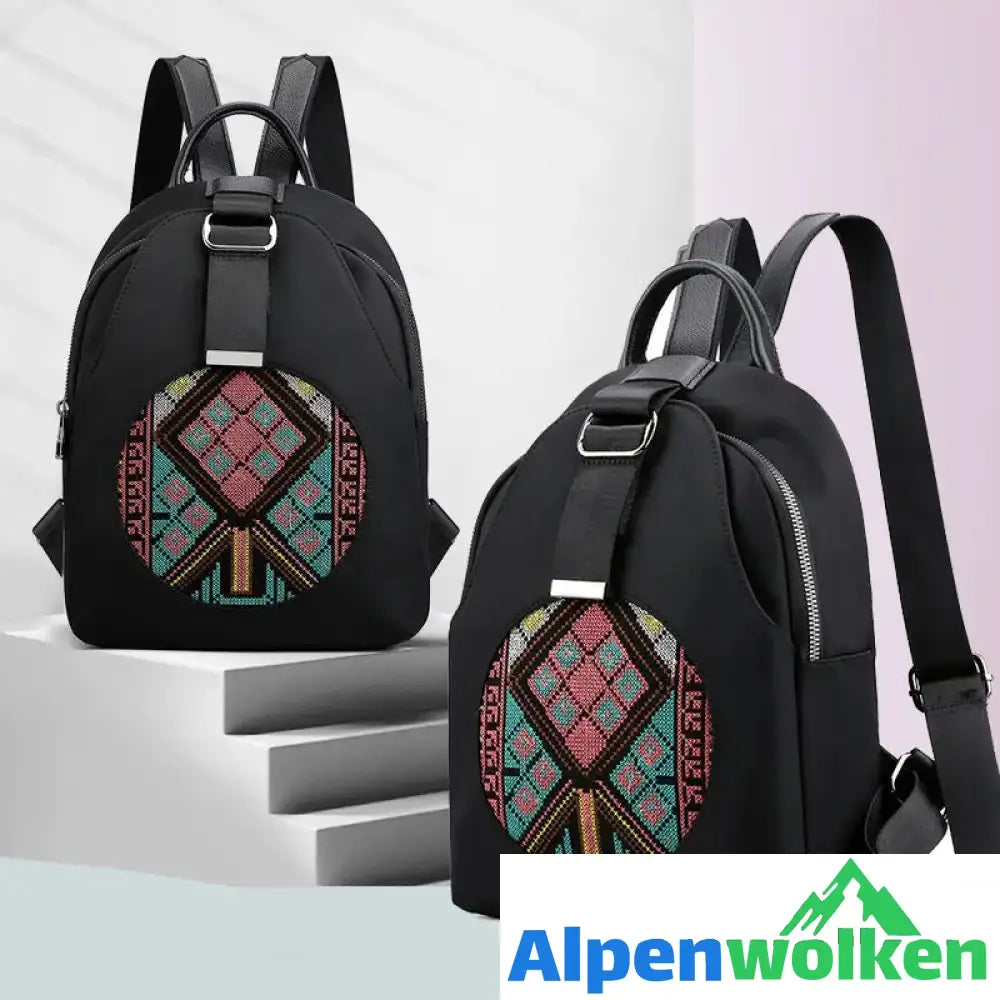 Alpenwolken - Bestickter lässiger vielseitiger Damenrucksack aus Nylon