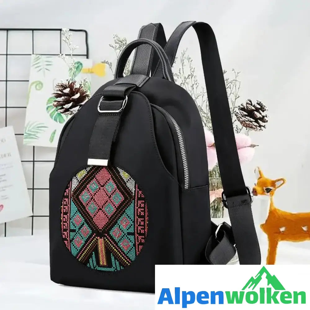 Alpenwolken - Bestickter lässiger vielseitiger Damenrucksack aus Nylon