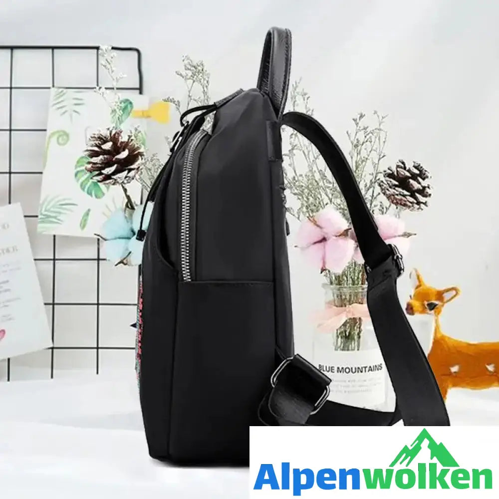 Alpenwolken - Bestickter lässiger vielseitiger Damenrucksack aus Nylon