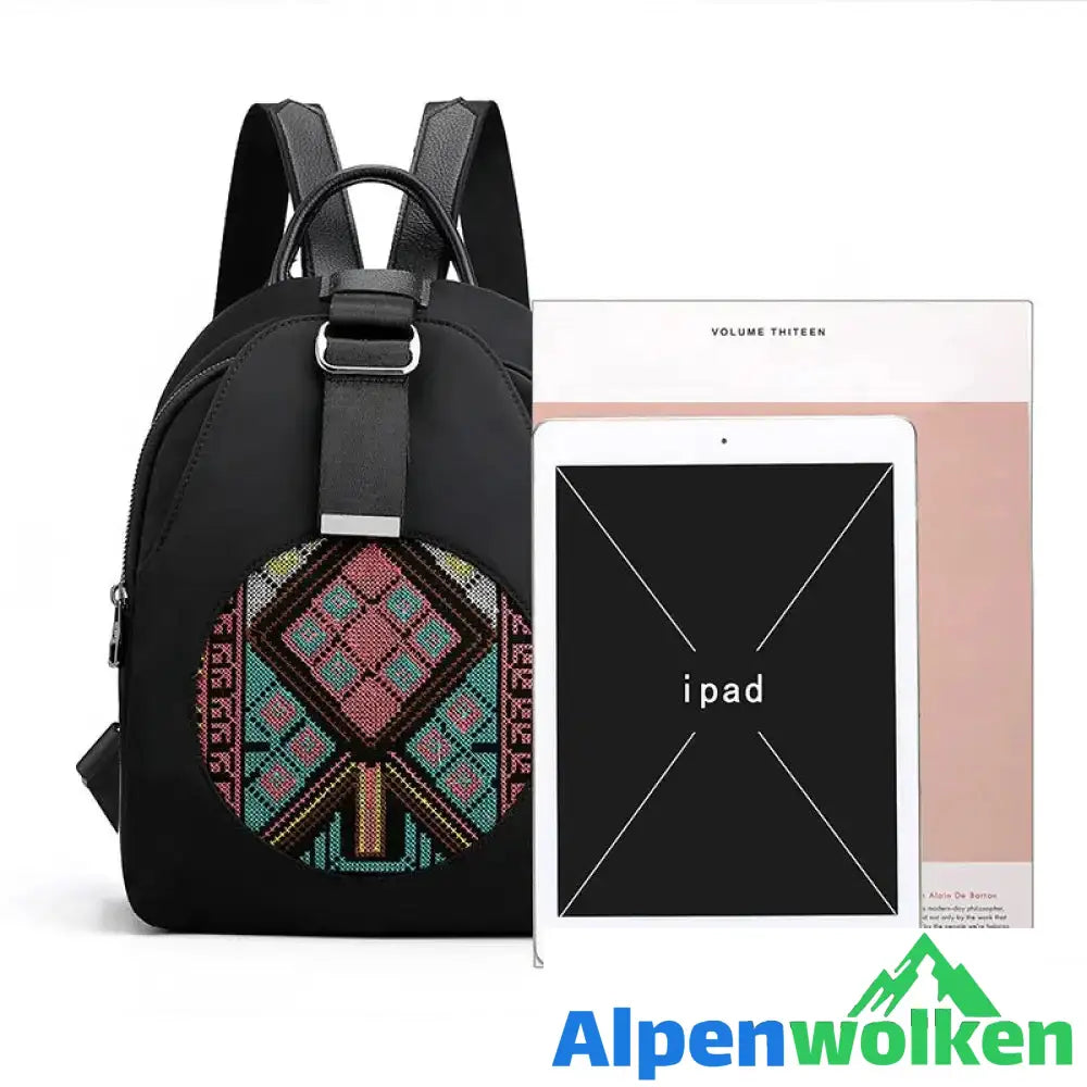 Alpenwolken - Bestickter lässiger vielseitiger Damenrucksack aus Nylon