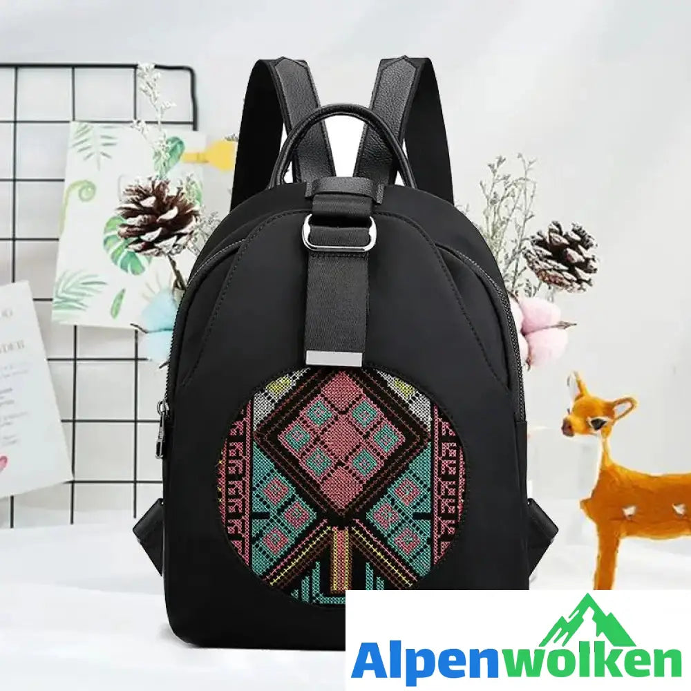 Alpenwolken - Bestickter lässiger vielseitiger Damenrucksack aus Nylon