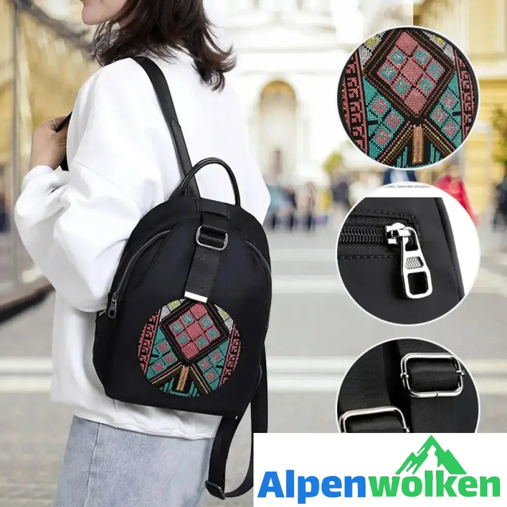 Alpenwolken - Bestickter lässiger vielseitiger Damenrucksack aus Nylon