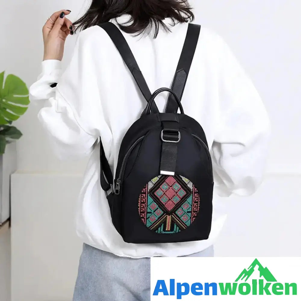 Alpenwolken - Bestickter lässiger vielseitiger Damenrucksack aus Nylon