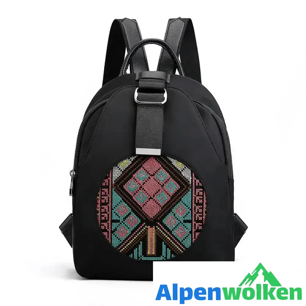 Alpenwolken - Bestickter lässiger vielseitiger Damenrucksack aus Nylon