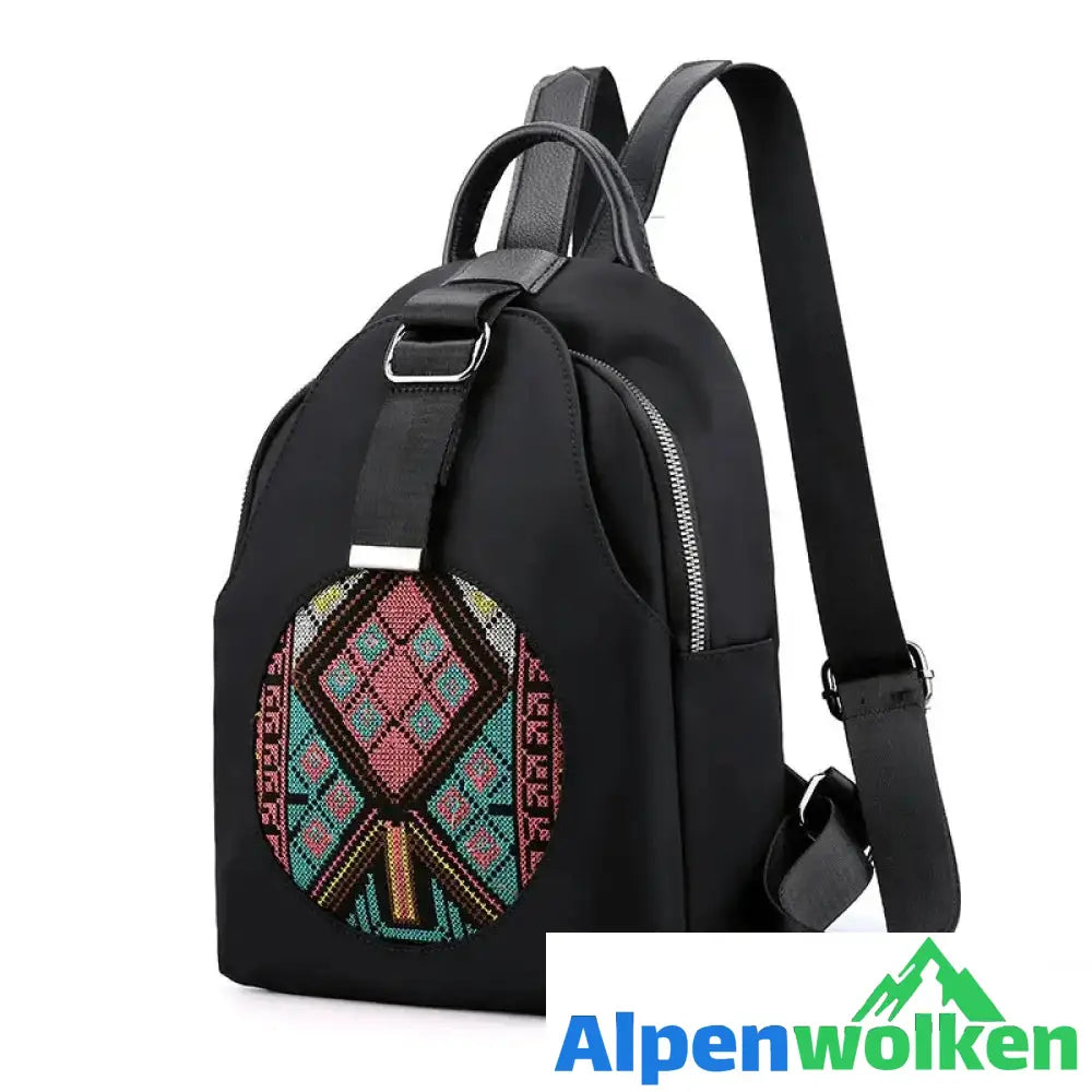 Alpenwolken - Bestickter lässiger vielseitiger Damenrucksack aus Nylon