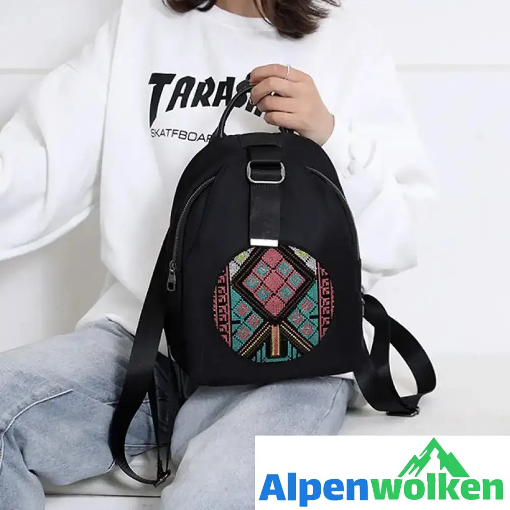 Alpenwolken - Bestickter lässiger vielseitiger Damenrucksack aus Nylon