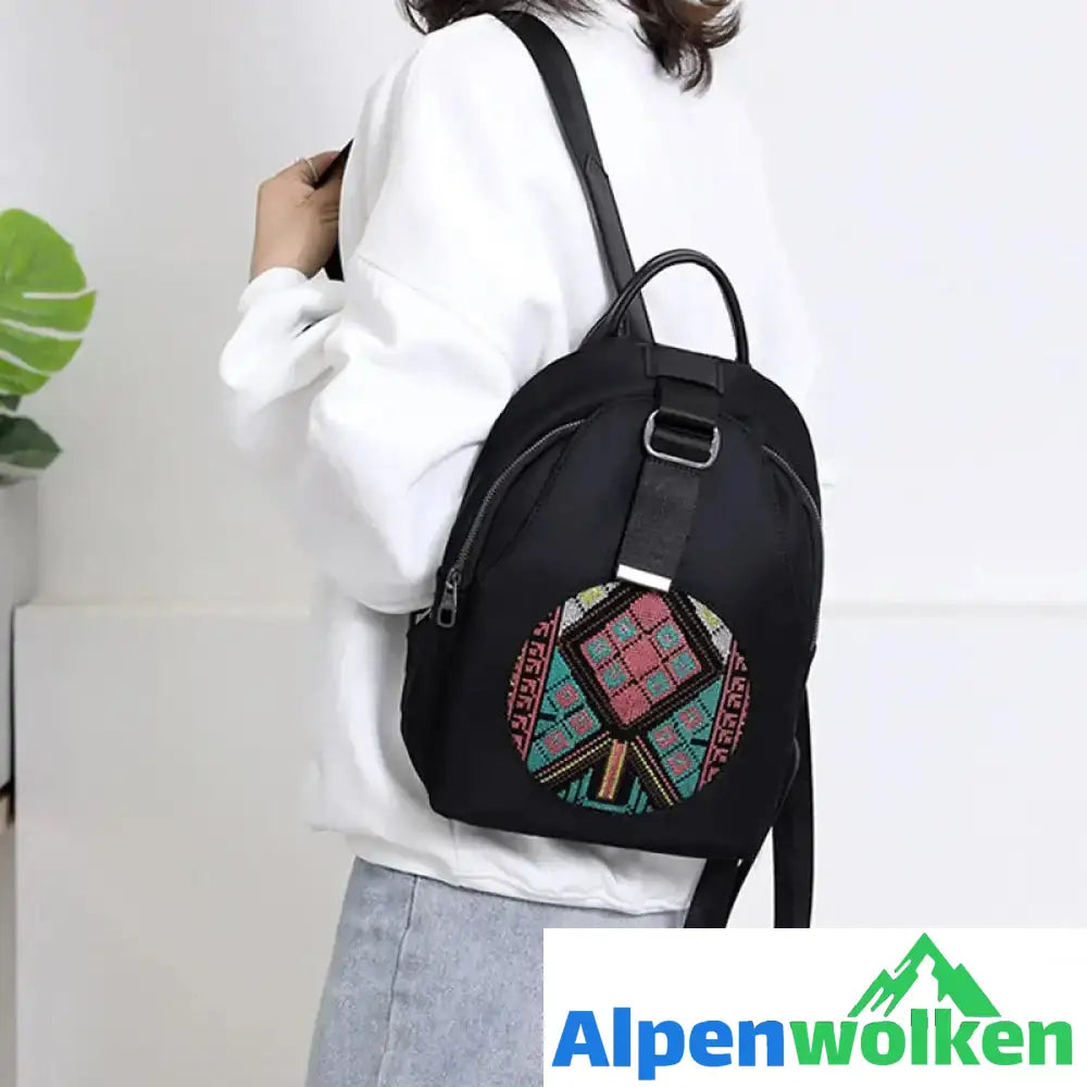 Alpenwolken - Bestickter lässiger vielseitiger Damenrucksack aus Nylon