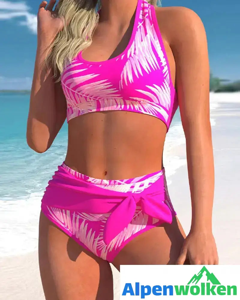 Alpenwolken - Bikini in print halterneck Fuchsie