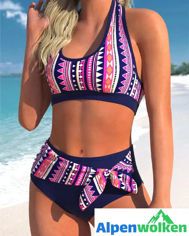 Alpenwolken - Bikini in print halterneck Marineblau