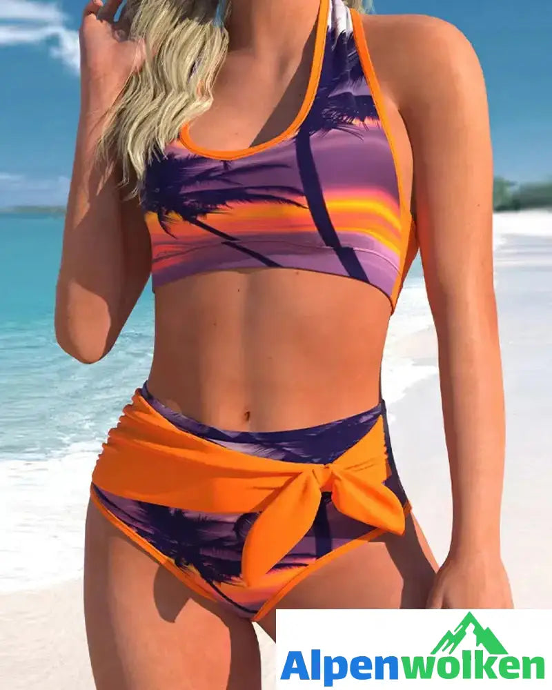 Alpenwolken - Bikini in print halterneck Orange