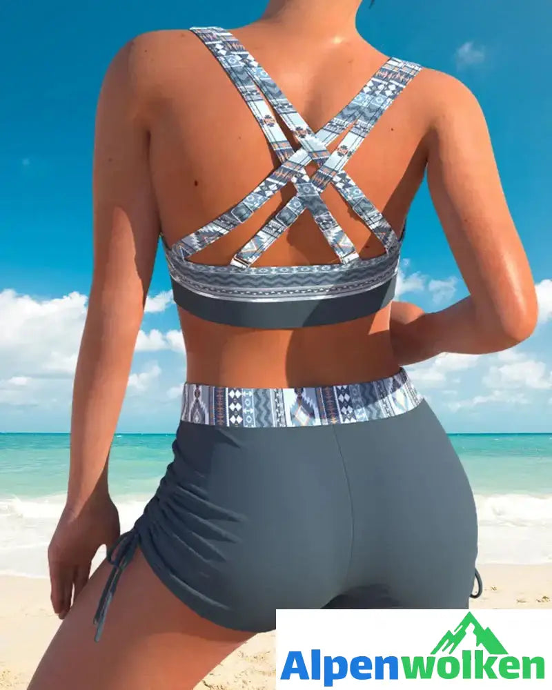 Alpenwolken - Bikini mit geometrischem Druck und Riemen