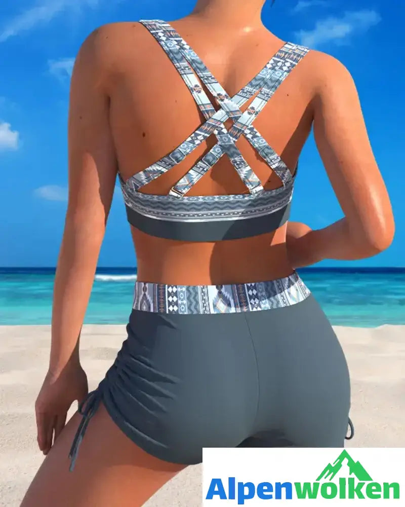 Alpenwolken - Bikini mit geometrischem Druck und Riemen