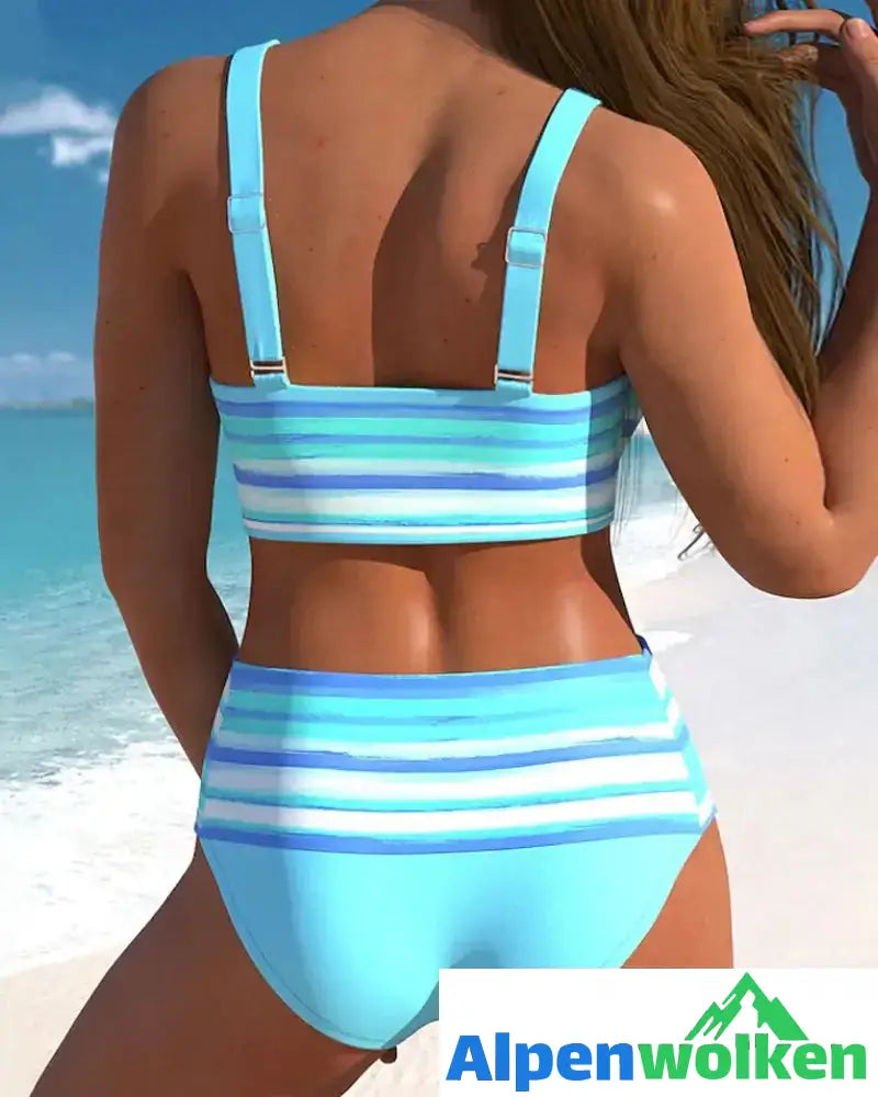 Alpenwolken - Bikini mit hoher Taille und gestreiftem Aufdruck