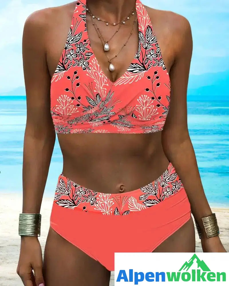 Alpenwolken - Bikini-Set mit Neckholder-Print