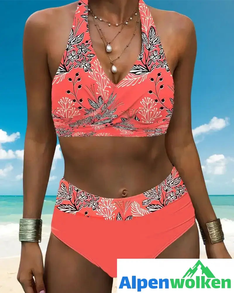 Alpenwolken - Bikini-Set mit Neckholder-Print