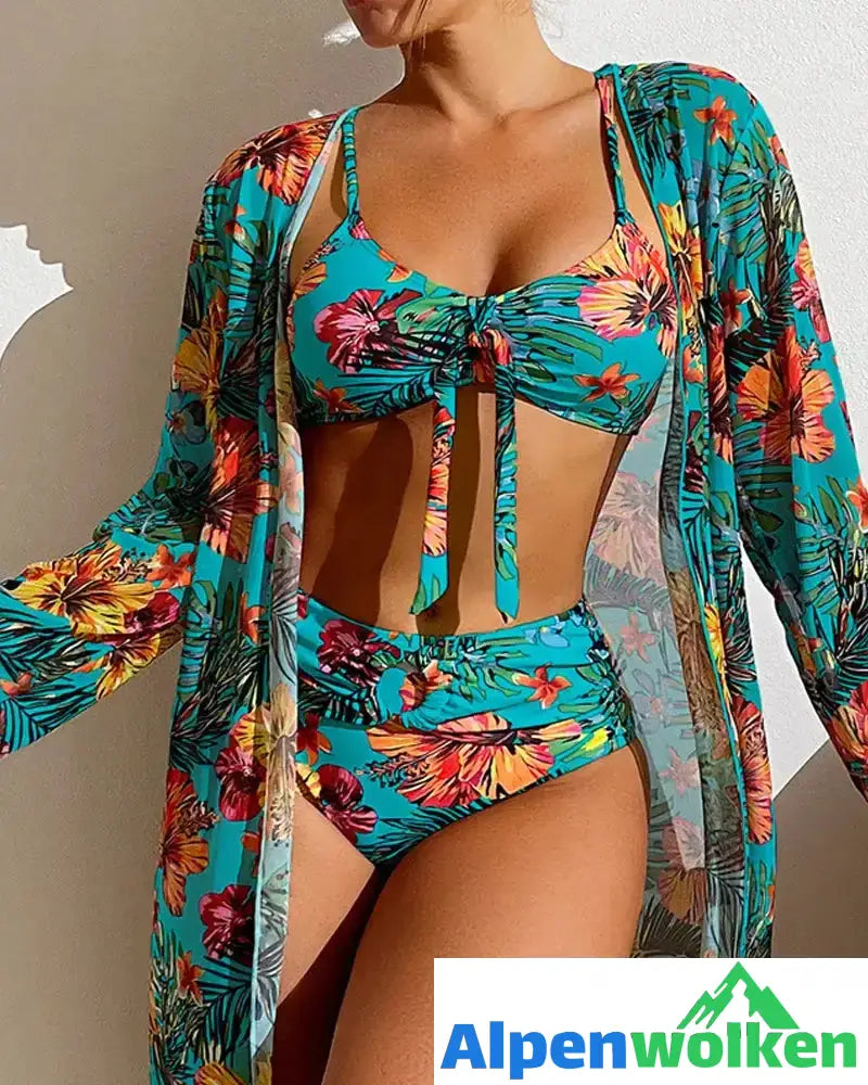 Alpenwolken - Bikinis mit Blumenmuster und Vertuschung Blau