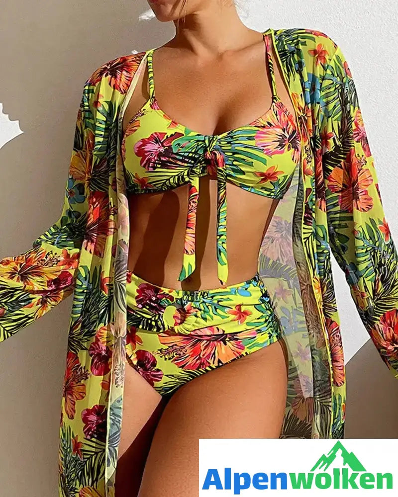 Alpenwolken - Bikinis mit Blumenmuster und Vertuschung Gelb