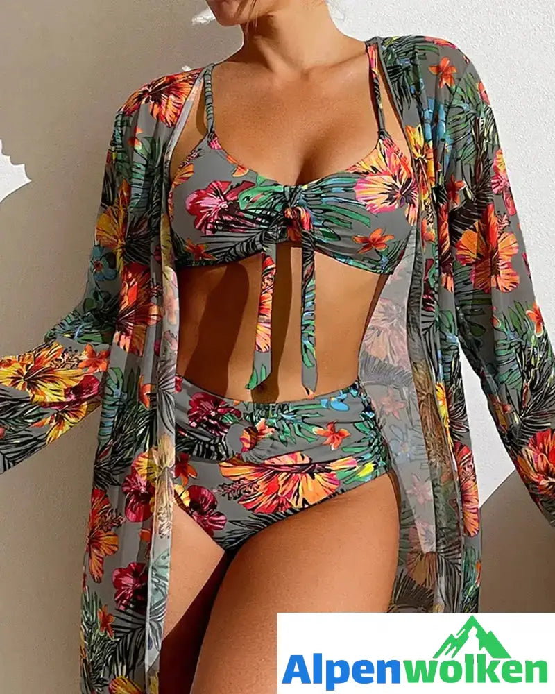 Alpenwolken - Bikinis mit Blumenmuster und Vertuschung Grau