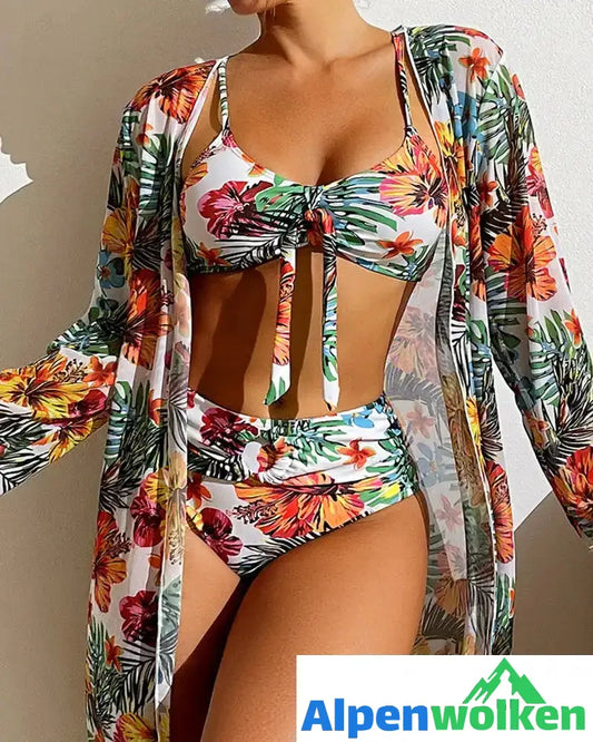 Alpenwolken - Bikinis mit Blumenmuster und Vertuschung Weiß