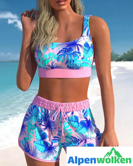 Alpenwolken - Bikinis mit hoher Taille und Blumendruck Rosa