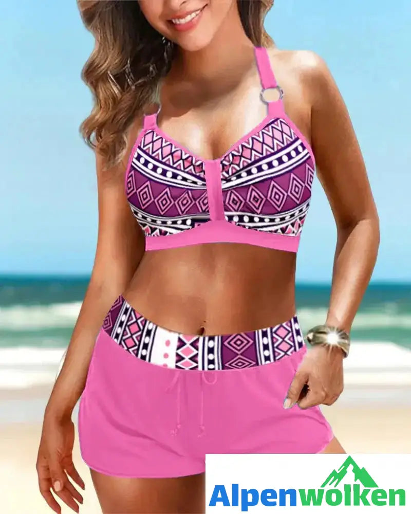 Alpenwolken - Bikinis mit hoher Taille und geometrischem Muster