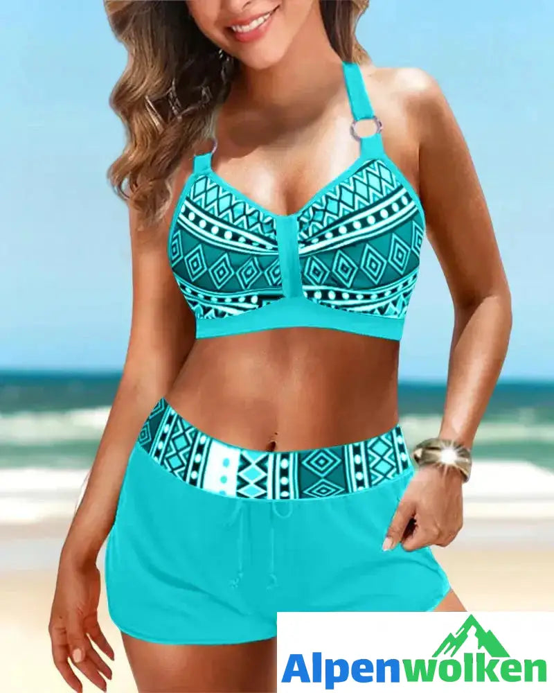 Alpenwolken - Bikinis mit hoher Taille und geometrischem Muster