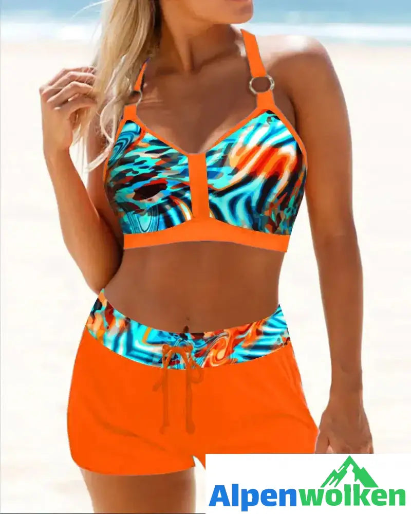 Alpenwolken - Bikinis mit hoher Taille und Leopardenmuster Orange