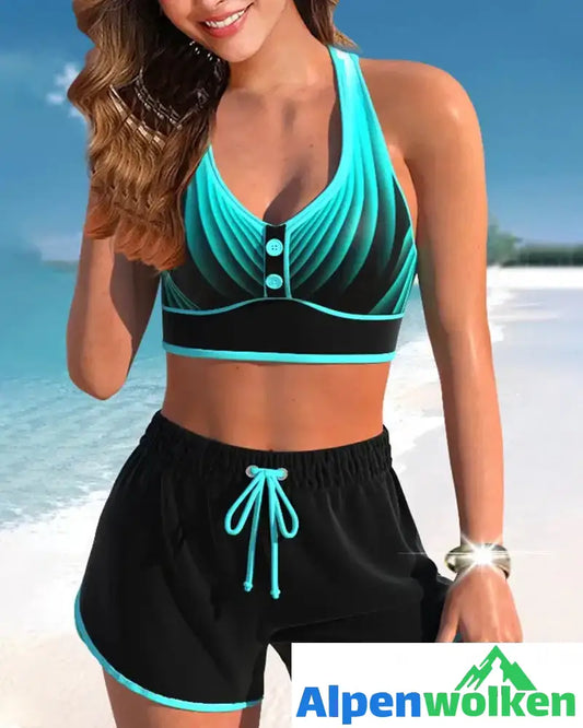 Alpenwolken - Bikinis mit hoher Taille und Ombre-Print Cyan