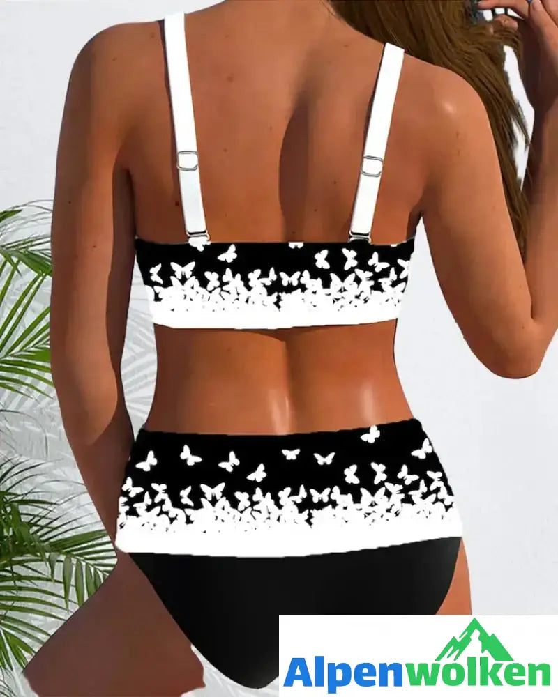 Alpenwolken - Bikinis mit hoher Taille und Schmetterlingsdruck